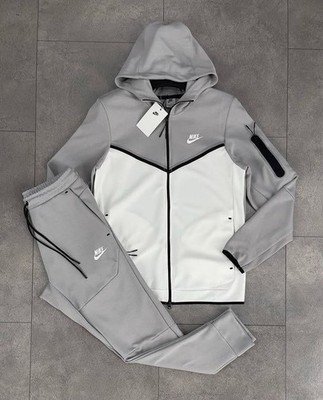 Nike Men's M Gray White Tracksuit Set Hoodie Pants Hooded Zip Pockets Logo