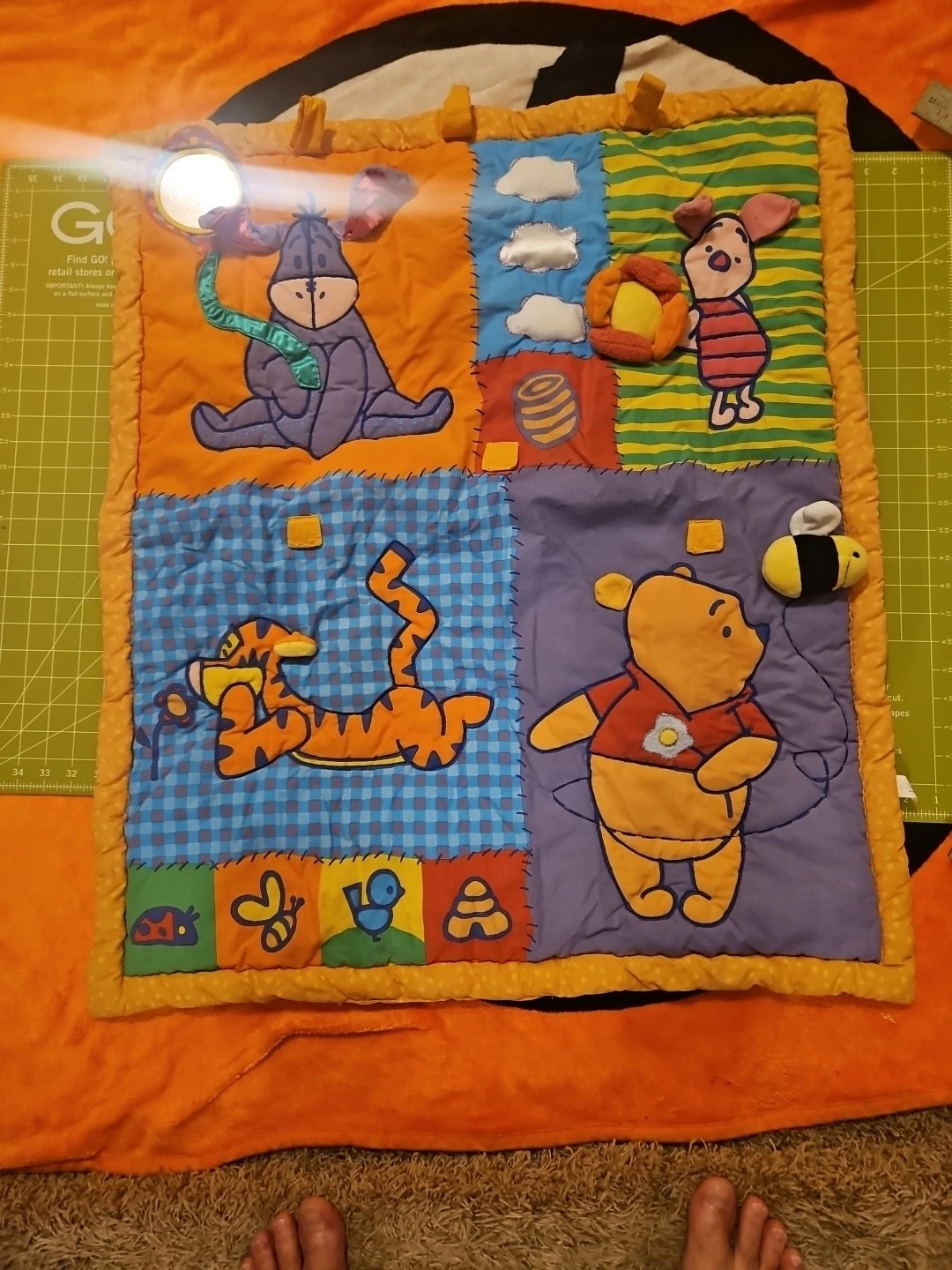 Vintage Disney, Winnie The Pooh Tummy Time Blanket, W/tactile Patches