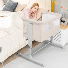 3-in-1 Baby Bedside Sleeper Beside Crib w/Breathable Meshes & Wheels