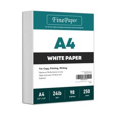 A4 Premium Bright White Paper 210 x 297 mm 24lb Bond 60lb Text 250 Sheets