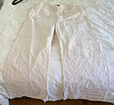 Anthropologie Maeve Colette Ivory Wide Leg Cropped Pants Contrast Stitching 31