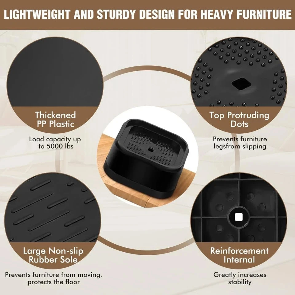 8件装可调节家具床立管,可堆叠重型升降机1-3英寸,Bla — 第 3/4 张图片