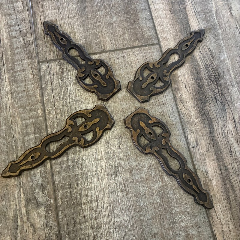 Set of 4 Vintage Brass Plated Keyhole Covers – Ornate Victorian Style (Set B)