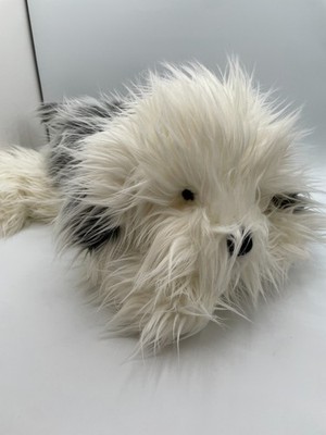Russ Berrie Shags Large White Gray Sheepdog Plush 20'' Shaggy Furry Puppy Dog