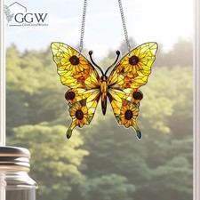 Butterfly Acrylic Window Hanging Suncatcher, Sunflower Memorial Gift for Mom