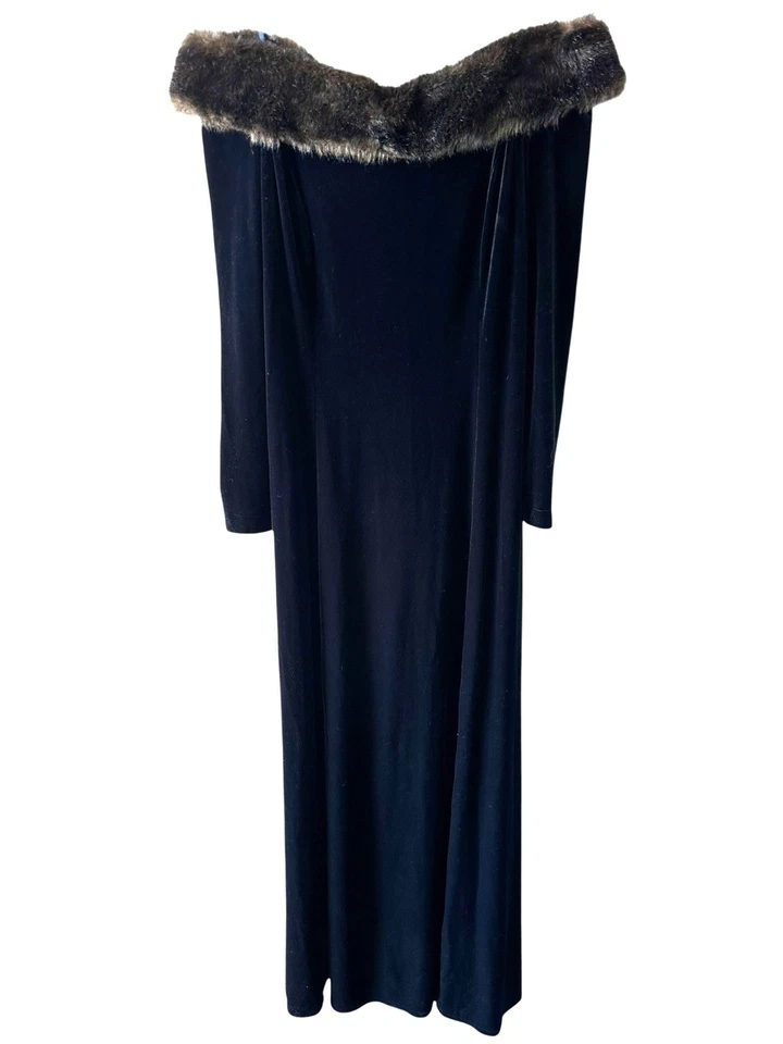 复古 EC America 黑色弹力天鹅绒人造毛皮露肩晚礼服 14 — 第 2/4 张图片