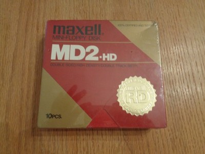 MAXELL MD2-HD 5 1/4'' MINI FLOPPY DISK 96 TPI UNOPENED BOX OF 10 ORIGINAL PACKAGE
