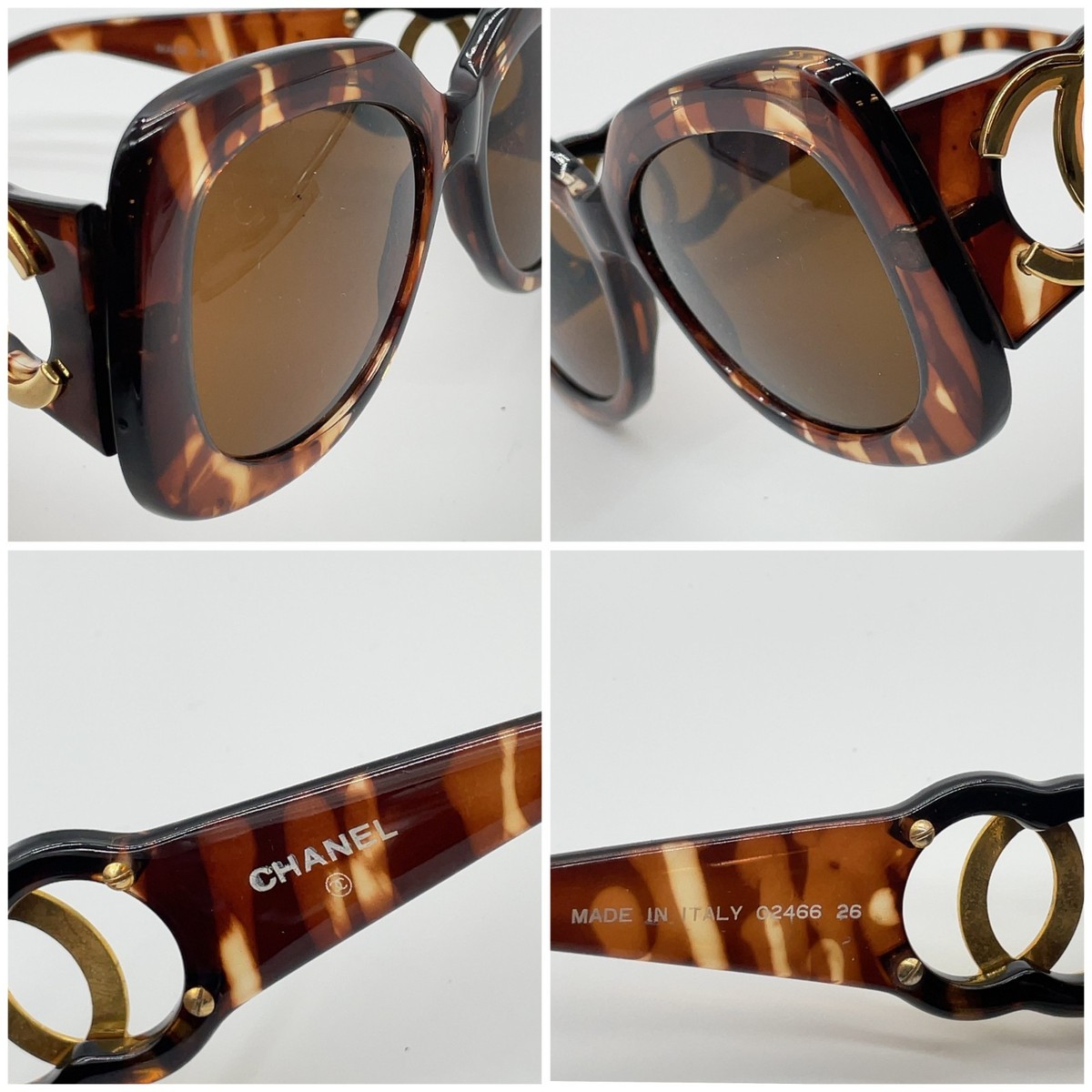 Auth Chanel Coco Mark / Matelasse Plastic Tortoise 2-style