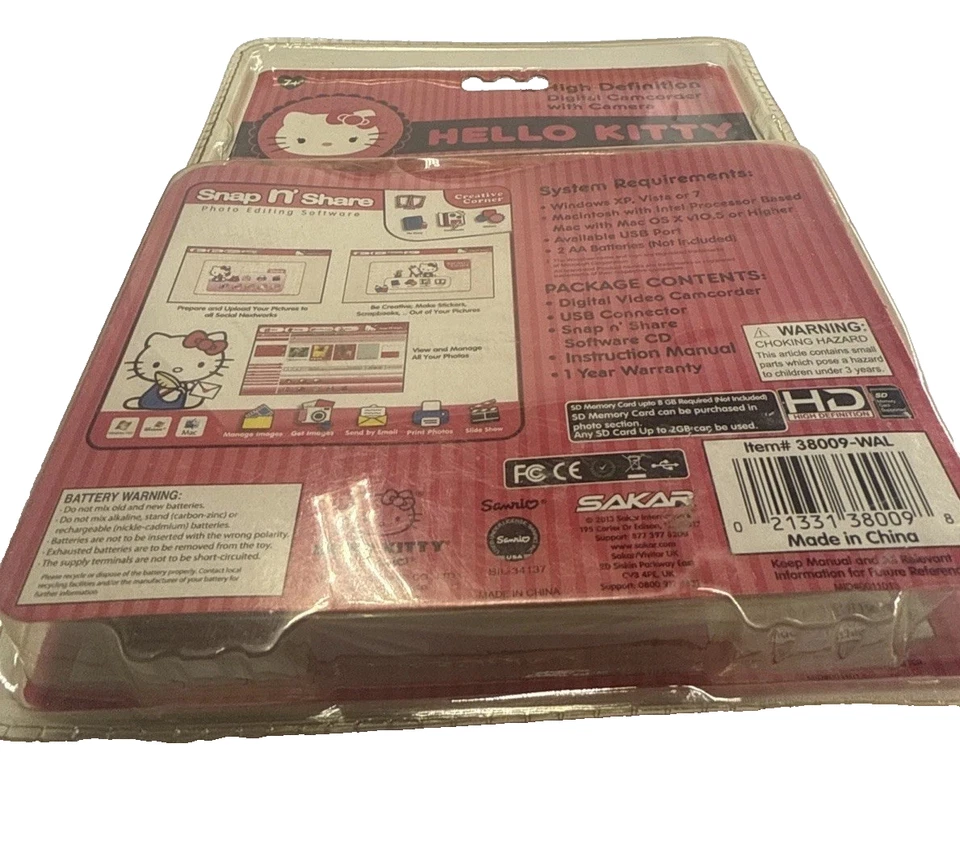 HELLO KITTY 数码摄像机 带摄像头 2013 Sanrio 密封 — 第 3/4 张图片