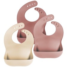 Set of 3 Silicone Bibs for Babies Toddlers,Soft Adjustable Bibs with Pocket...