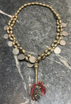 Vintage Ethiopia 12 Lion's Head Coin and Silver Bead 2-Strand Necklace