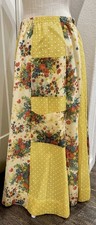 VTG 70s Chessa Davis Patchwork Peasant maxi skirt Yellow Polka Dot Floral S M