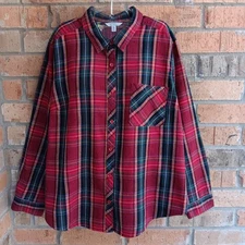 Time and Tru Womens Flannel Top Blouse Shirt Long Sleeves Red Plaid Size XXL
