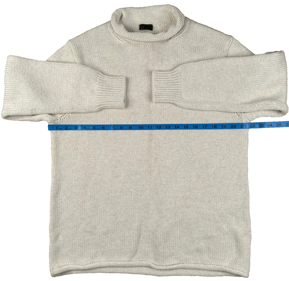 J Crew Sweater Orasman Roll Neck Ribbed Knit Mens M Beige Heavy Wool Fisherman - Image 3 of 4