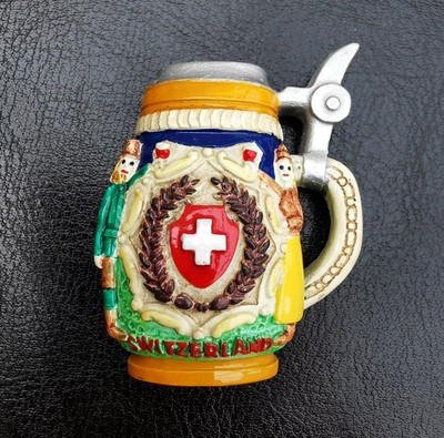 KÜHLSCHRANKMAGNET 3D SOUVENIR SCHWEIZ TRINKKKKRUG & DECKEL NATIONALFLAGGE HARZ