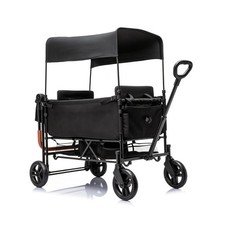 Foldable Wagon Stroller for 2 Kids Adjustable Push Pull Handle Detachable Canopy
