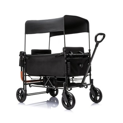 Foldable Wagon Stroller for 2 Kids Adjustable Push Pull Handle Detachable Canopy