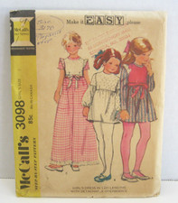 McCall's 3098 Easy High Waisted Dress w/Sleeve Options Pattern Girls' 7 Uncut