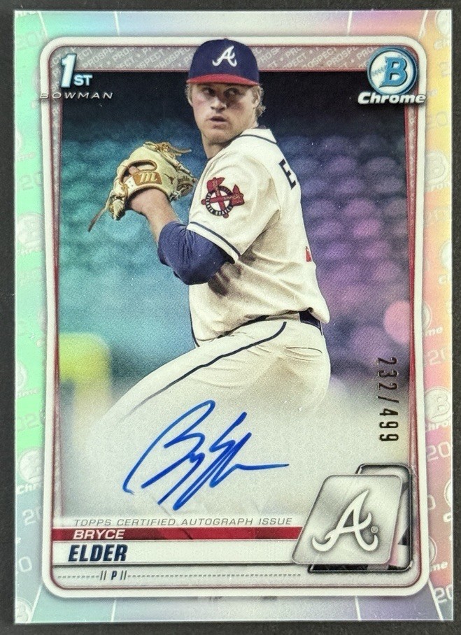 Bryce Elder 2020 Bowman Chrome Refractor Auto /499 #CDA-BE RC Atlanta Braves