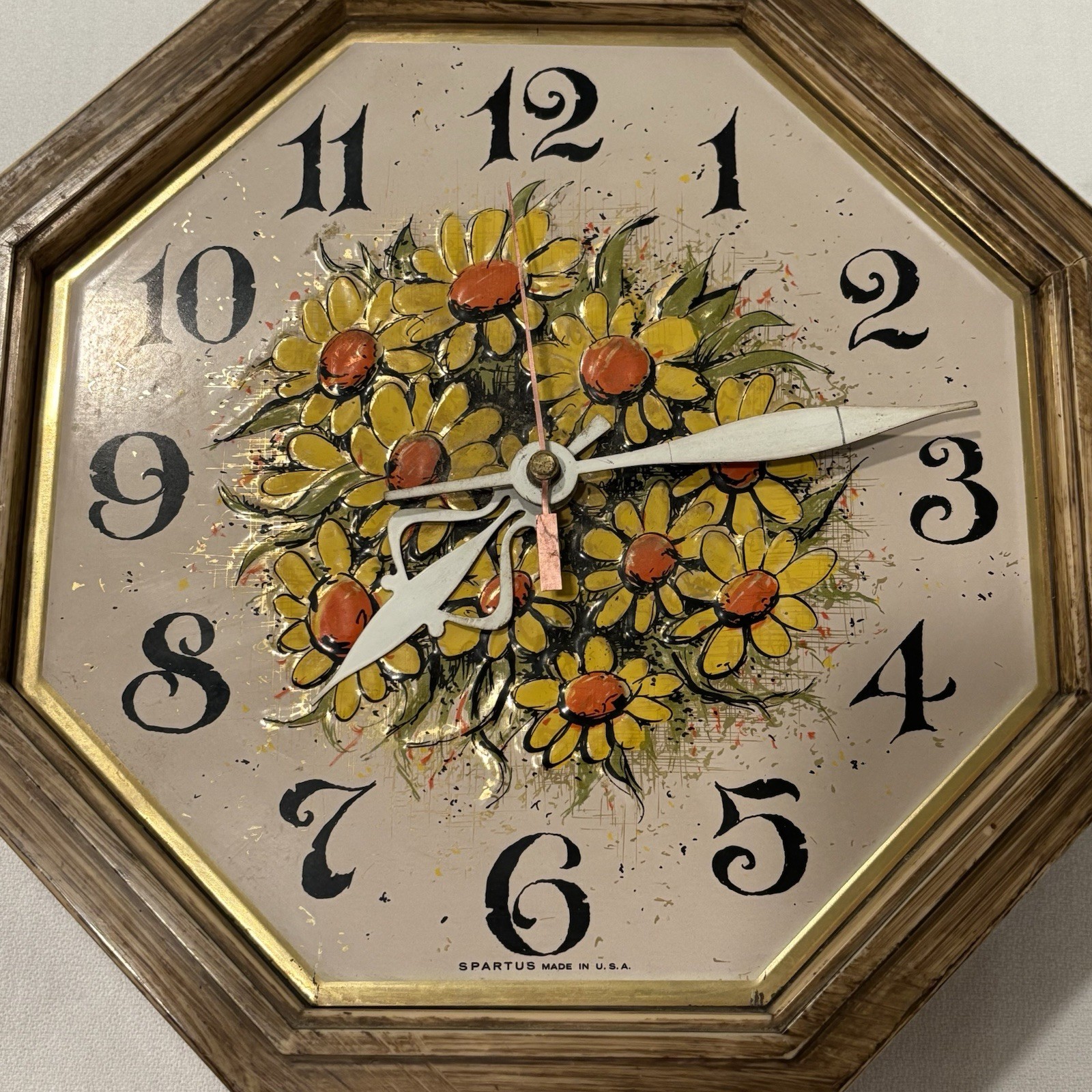 Vtg Spartus Wall Clock Yellow Daisies COUNTRYSIDE Battery Operated SEE DETAILS