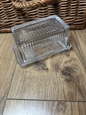 Glass  Embossed Butter Dish,"BUTTER" 