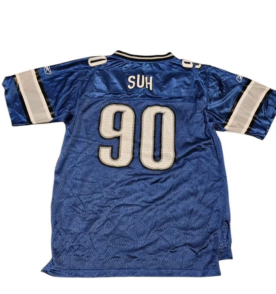 Camiseta deportiva de fútbol americano Reebok NFL Detroit Lions Ndamukong Suh #90 azul juvenil talla L Foto 2 de 4