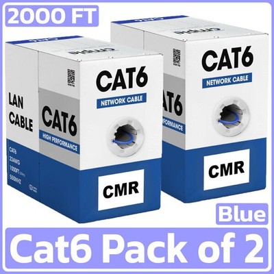 2 Pack Cat6 Ethernet Cable 1000ft CMR Riser Solid 23AWG UTP Network Blue