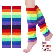 Rainbow Leg Warmers 80s Women, Cute Neon Leg Warmers for Girls, Ribbed Knit