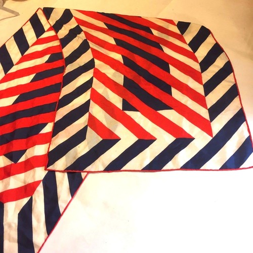 Vtg Patriotic MCM Geometric Chevron Red White Blue Striped Scarf 15" by 43" - Picture 2 of 7