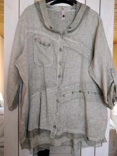 Tredy BlusenJacke mit Kaputze Hellgrün Leinen GR 46