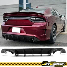 Fits 15-23 Dodge Charger V1 Rear Bumper Lip Diffuser W/ Shark Fins Gloss Black