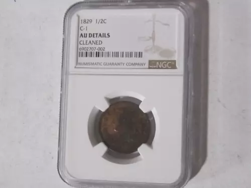 1829 Half Cent (1/2) C-1 Variety - NGC AU Details Cond - Lot#-155