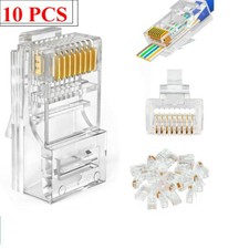 10Pc RJ45 Pass Through Modular Plug Network Cable Connector End 8P8C Cat6, 5e, 5