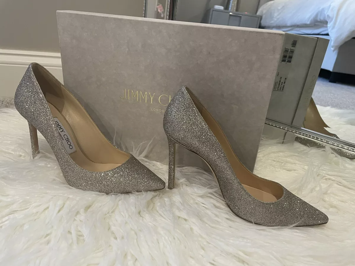 美品】JIMMY CHOO ROMY100 PLATINUM ICE 36-