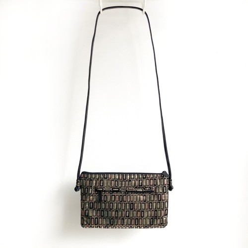 Bags by Pinky Genuine Leather Shoulder Bag Black Gold Metallic Made in USA - Picture 6 of 10