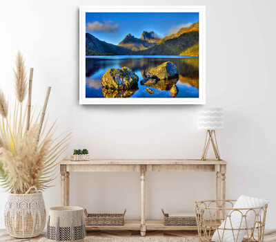 Forest Print, Mountain Wall Art, Cloudy Sky Framed Nature Wall Art, Natural