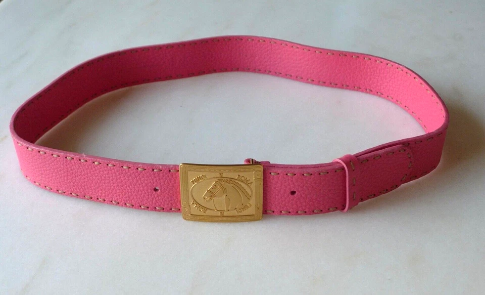 FENDI Horse Gold Buckle Belt in Romano Leather 95 cm very nice Color - Photo 3/4