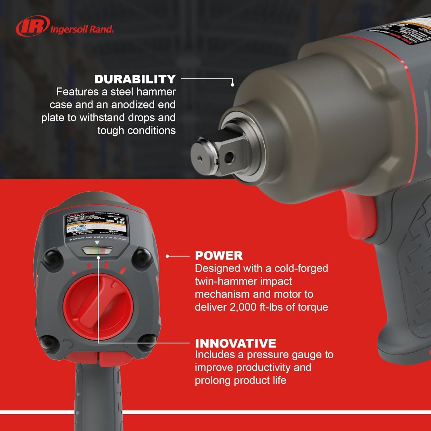 2146Q1MAX 3/4-Inch-Drive Air Impact Wrench with Quiet Pistol-Grip Design and 2,0