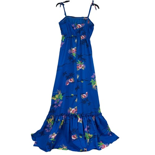 Hilo Hattie Womens Hawaiian Maxi Dress Blue Floral Tie Straps Vintage Small - Picture 5 of 8
