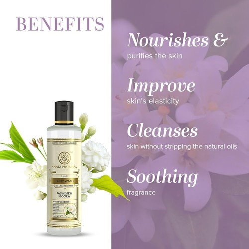 Khadi Natural Body Wash Cleanser Herbal Jasmine Mongra Fragrance All Skin 210ML - Picture 2 of 4