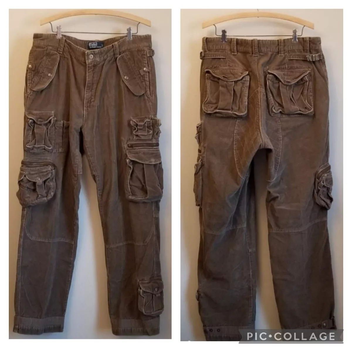 Vintage Polo Ralph Lauren 36x32 Olive Military Tactical Corduroy Cargo Pants