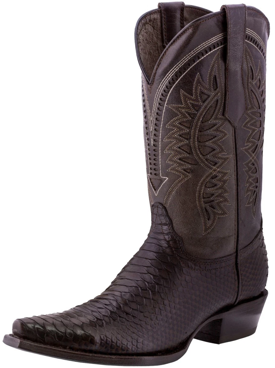 Mens Brown Python Snake Pattern Leather Cowboy Boots Casual Dress