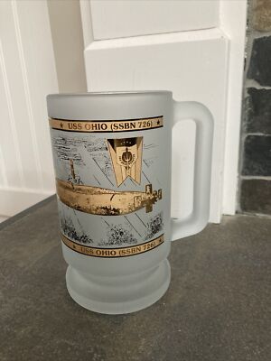 Rare Vintage NAVY SUB. USS OHIO (SSBN 726) Gold Frosted Glass Beer Mug Stein