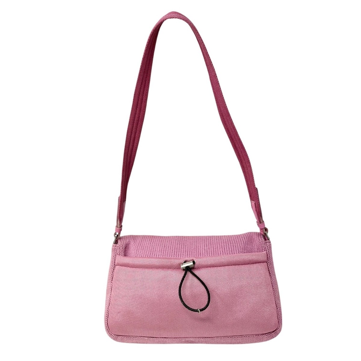 PRADA Vintage Logo Knit Shoulder Bag Pink Silver Cotton PRADA Vintage Logo Knit Shoulder Bag Pink Silver Cotton