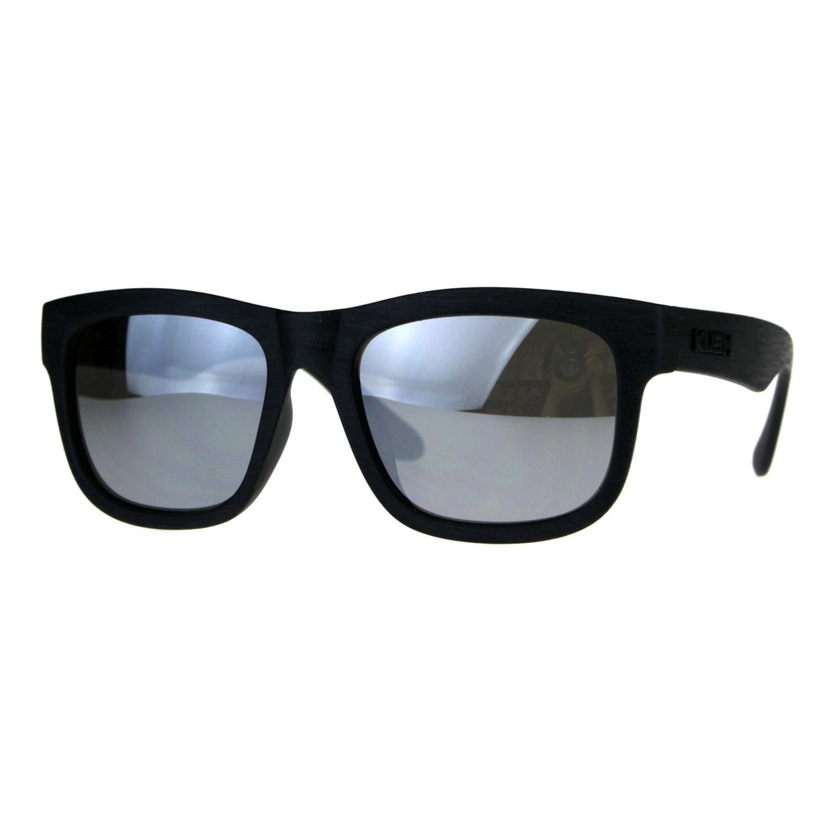 KUSH Wood Textured Sunglasses – Brown Square Frame With Teal Mirror Lenses - View #7