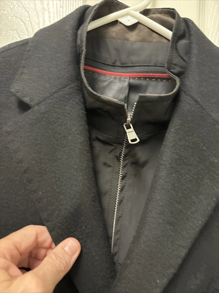 Abrigo Saks Fifth Avenue Over para hombre negro mezcla de lana y cachemir babero extraíble pequeño Foto 3 de 4