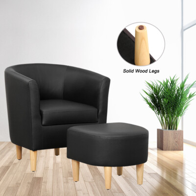 Modern Club Chair with Ottoman Barrel Design Faux Leather