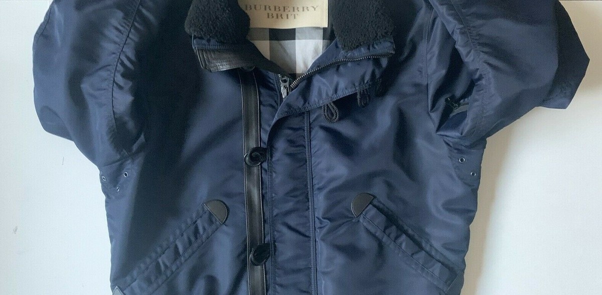Mens Burberry Brit Navy Bomber Jkt w/leather trim Mens Burberry Brit Navy Bomber Jkt w/leather trim