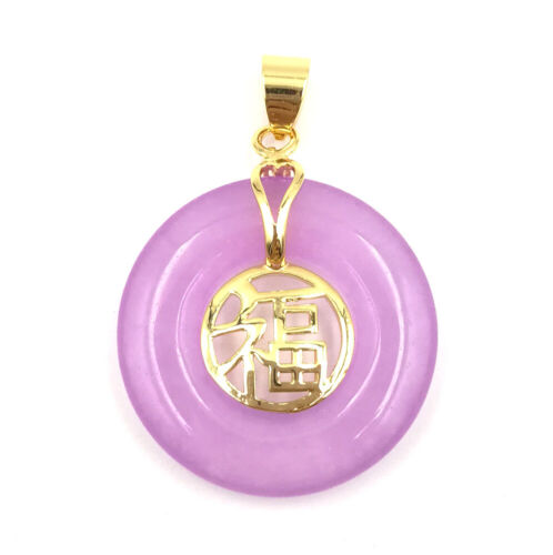 Genuine Multicolor Jade Circle Donut 18KGP Happiness Fortune Pendant Necklace - Picture 42 of 58