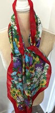 Vibrant multicolored floral silk scarf 17X63 rolled hem